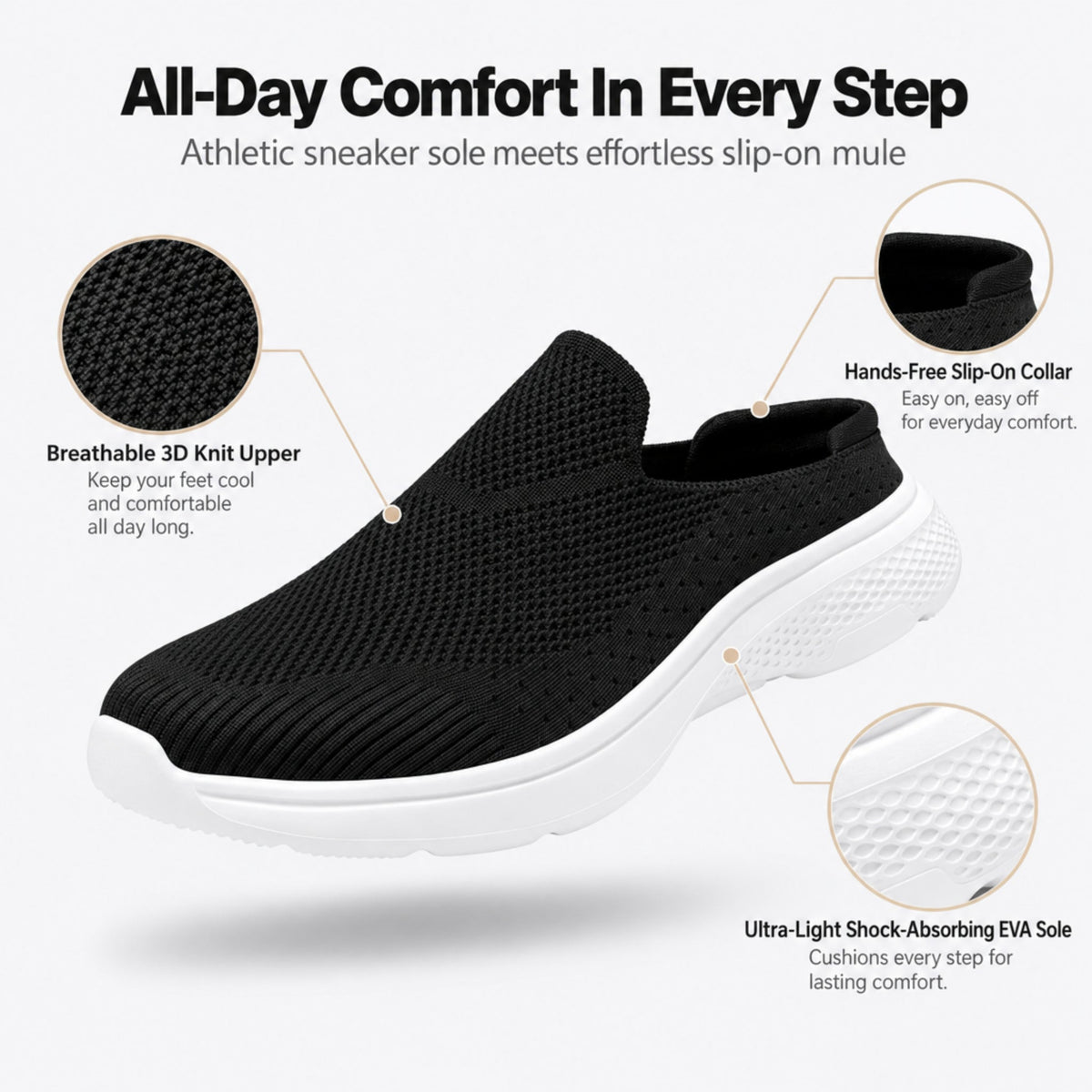 Lightweight Supportive Slip-On Mules - Room To Flex - Demo Ozerty